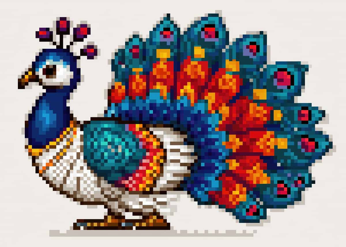 Pixel Art Peacock' Poster, picture, metal print, paint by Wall