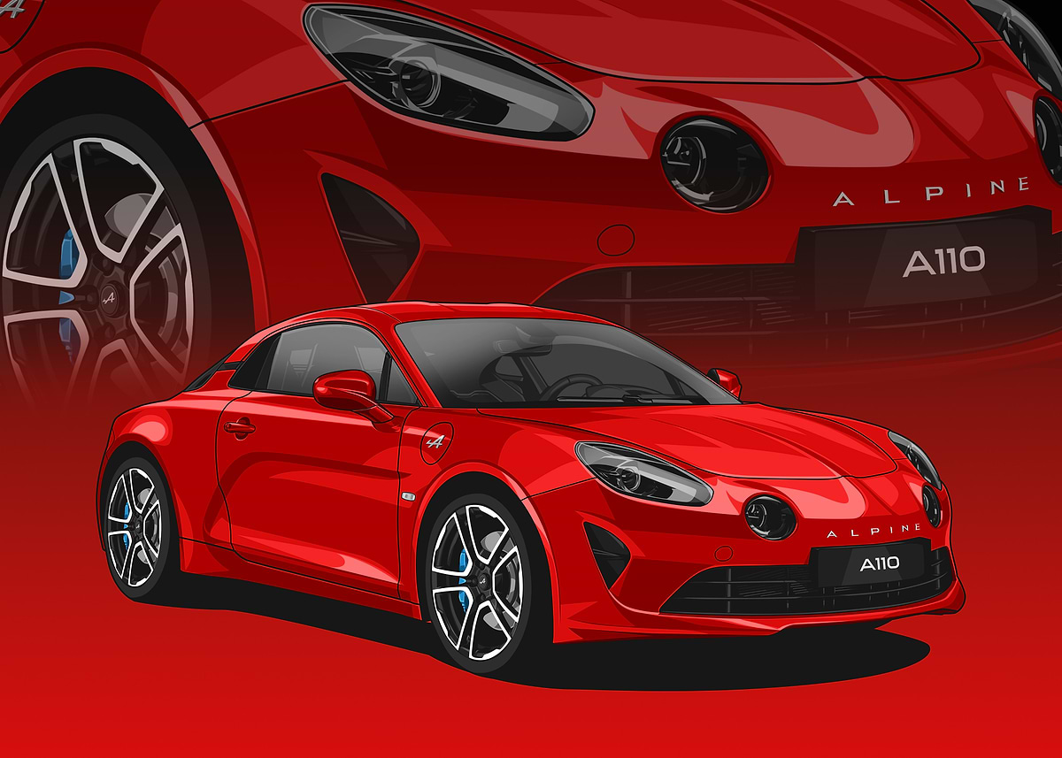 'Red Alpine A110 Sports Car' Poster, picture, metal print, paint by ...