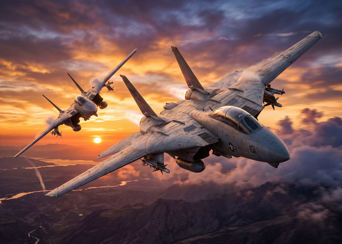 Fcat Jet 'F-14 Tomcat Jets at Sunset' Poster, picture, metal print, paint by ...