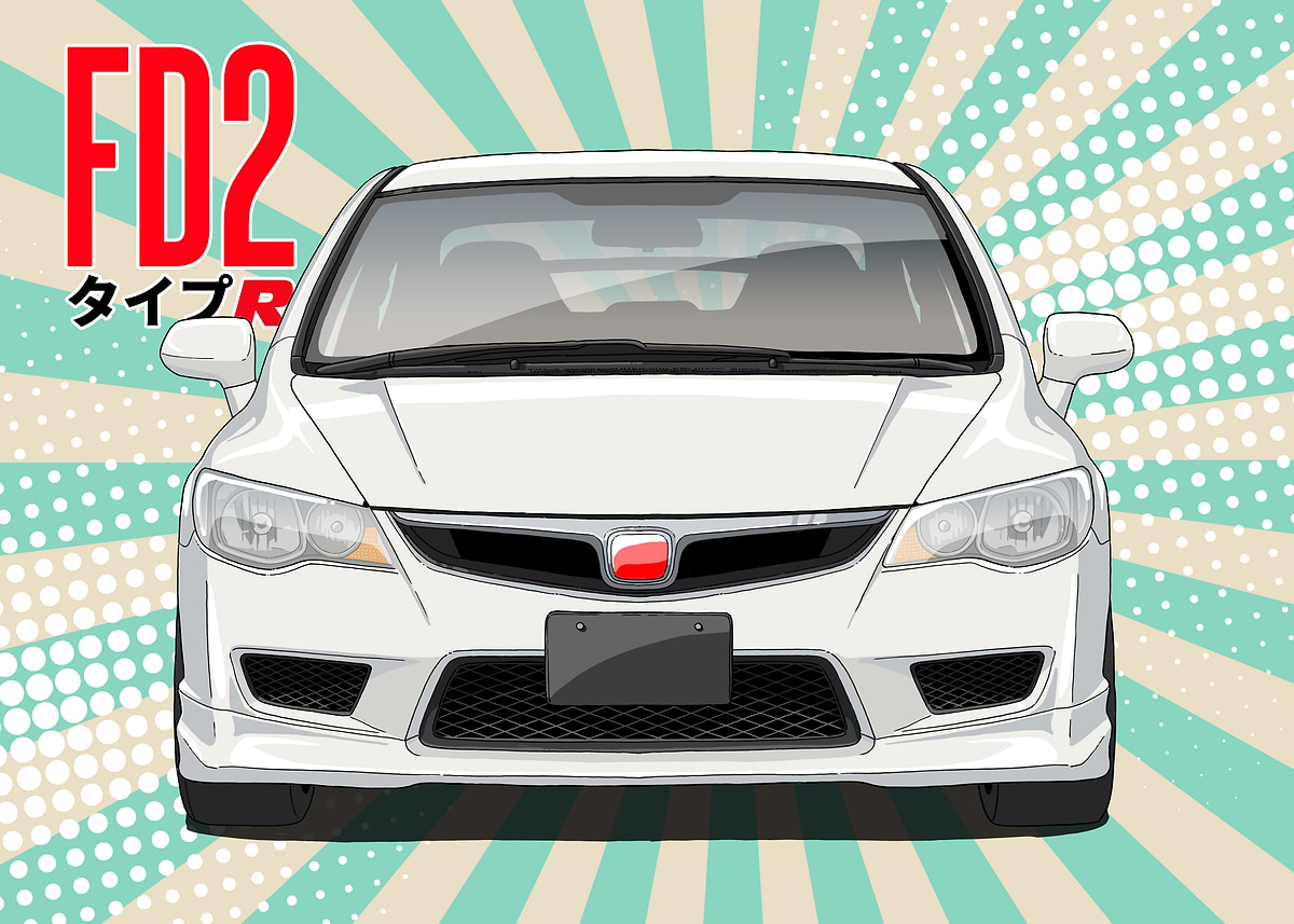 White Honda Civic FD2 Type R ' Poster, picture, metal print, paint