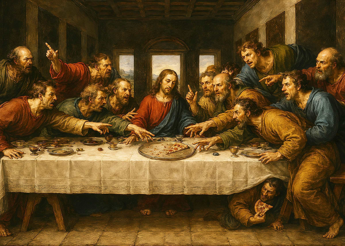 The Last Supper Pizza Edition' Poster, picture, metal print, paint