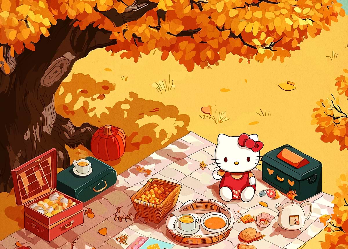 Hello Kitty Autumn Picnic' Poster, picture, metal print, paint by