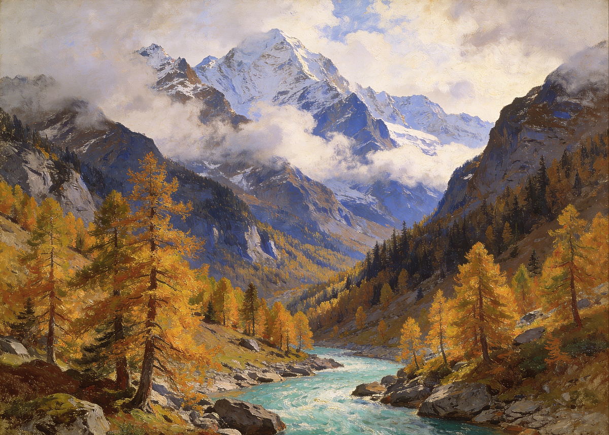 Autumn Mountain Landscape with River Poster, Picture & Metal Print ...