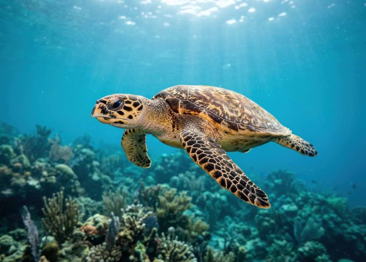 Sea Turtle Swimming in Coral Reef Poster, Picture & Metal Print ...
