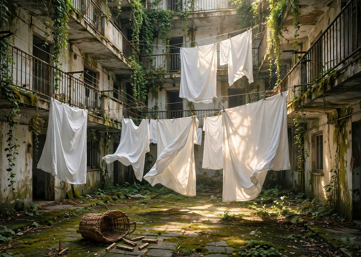 Poster Picture Laundry Drying in Abandoned Courtyard Poster, Picture & Metal Print ...