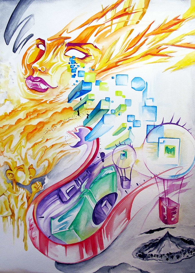'Time to Fly' Watercolor and color pencil on paper