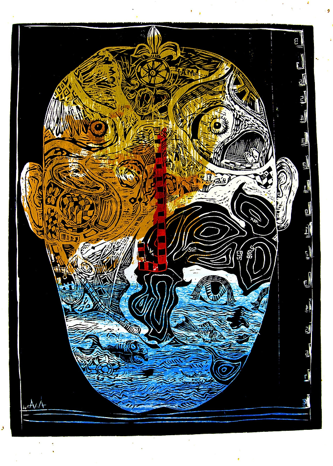 wood-cut illustration: A girl's dream of landscape on t ...