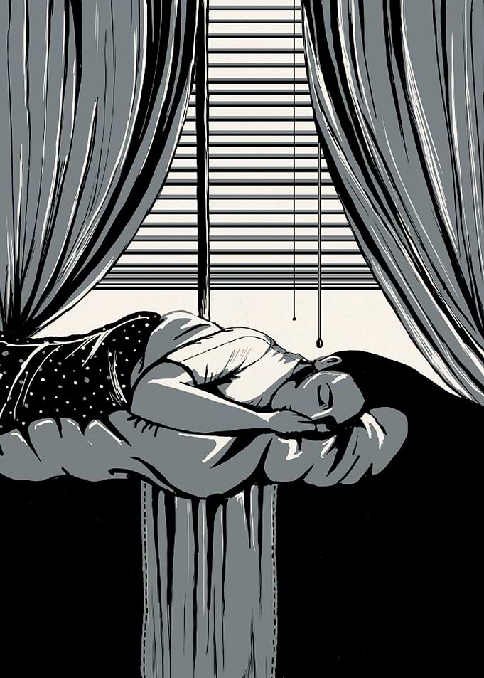 Digital Drawing- A girl is sleeping on the bed, her bla ...