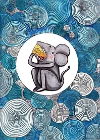 Grey little mouse is eating cheese. Outline of the draw ...