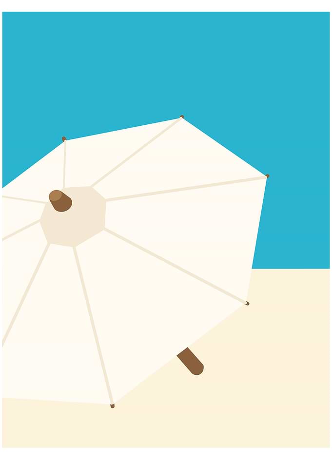 BEACH UMBRELLA. Illustration in the style of Tom Purvis ...