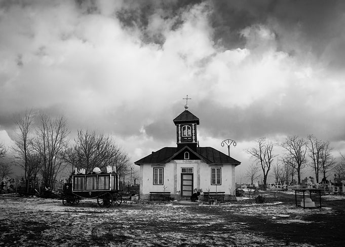 Chapel and hearse in Sulina's graveyard