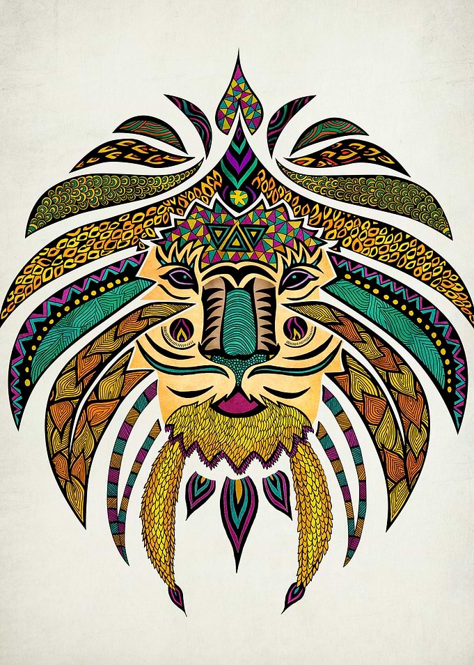 'Emperor Tribal Lion' Technique rapidograph pen on bris ...