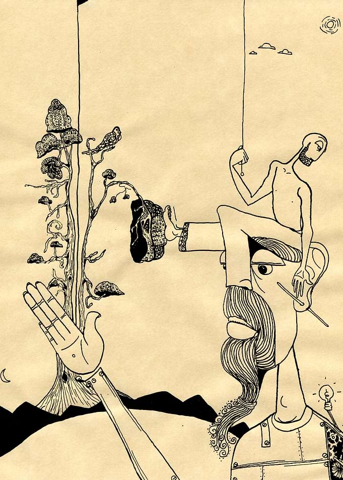 One should own a marionette. freehanded ink.