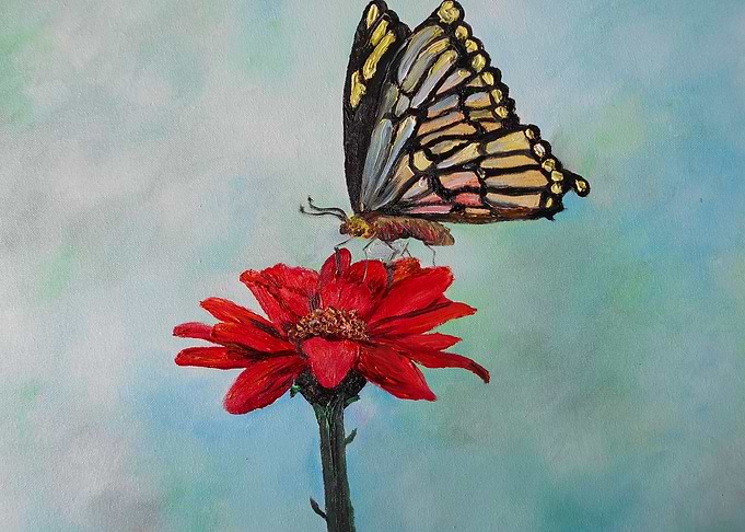 another bright, colorful original oil painting on a dis ...