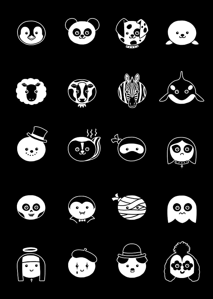 A guide to black and white creatures and characters.