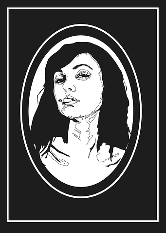 Original digital design of a woman smoking. Minimal, ye ...