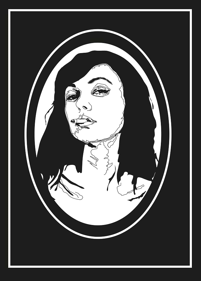Original digital design of a woman smoking. Minimal, ye ...