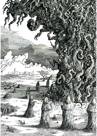 pen and ink As the embodiment of writhing alien power ...