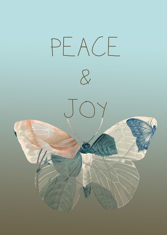 Inspirational blue and gold peace and joy butterfly