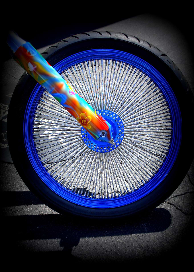 A close up of a custom motorcycle