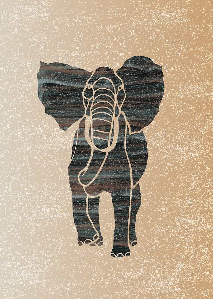 Abstract striped Elephant in peach and blue colors
