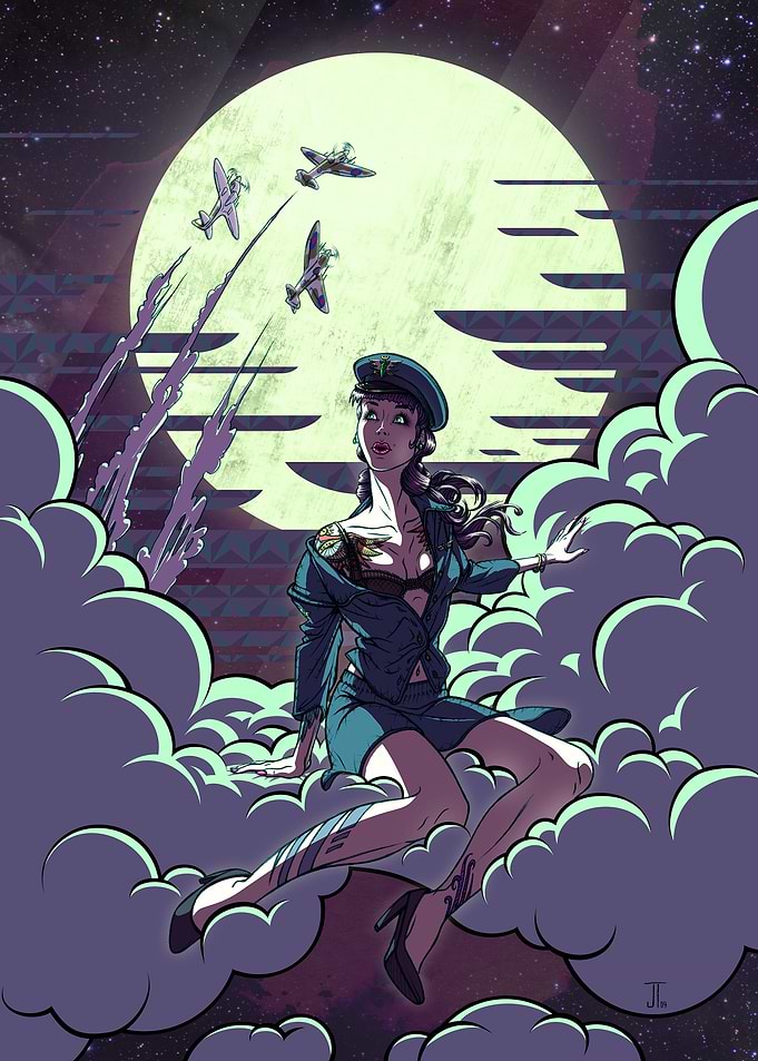 A graphic illustration embodying the spirit of WWII-era ...