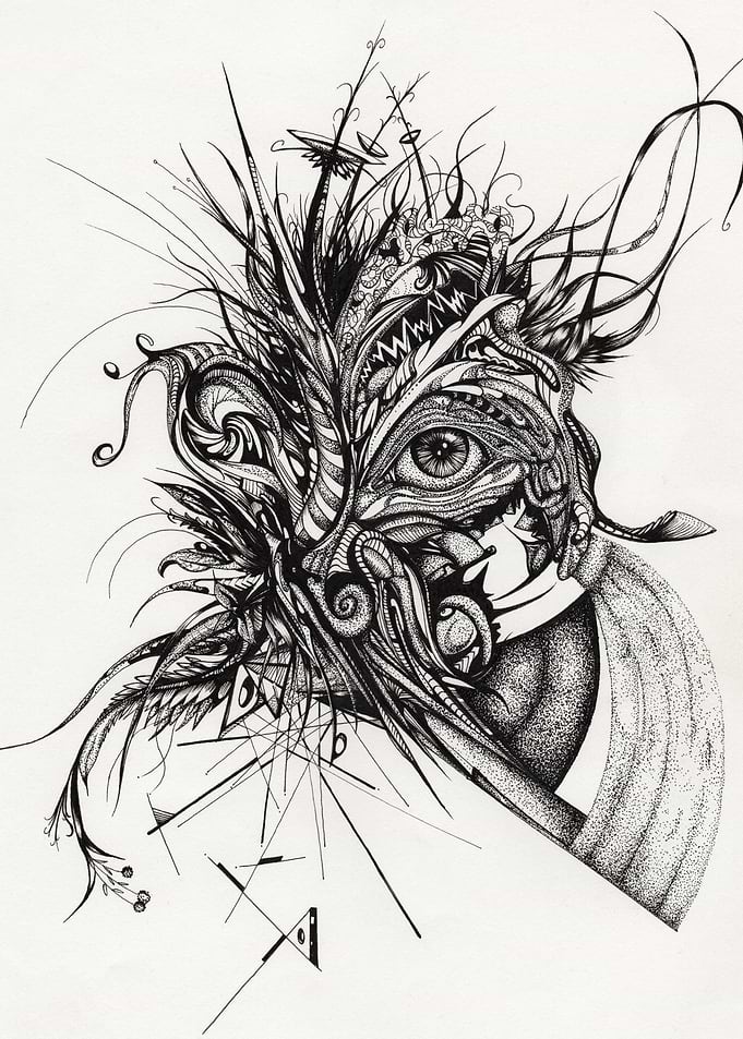 'Awake' (Dec. 2013) An abstract ink drawing depicting ...