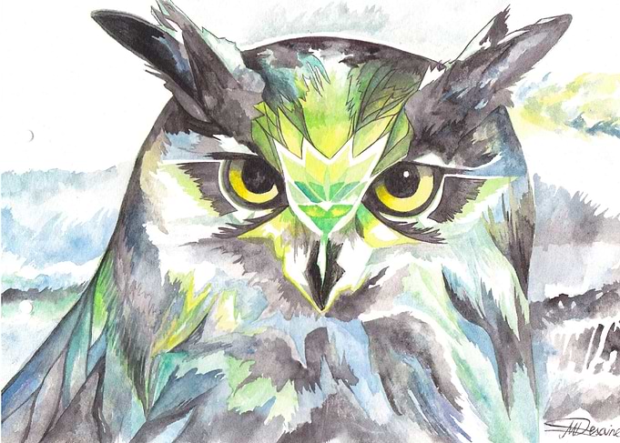 Dreamy Owl, watercolour illustration