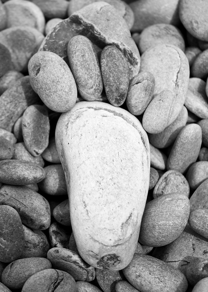 composition from white stones on the beach forming a fo ...