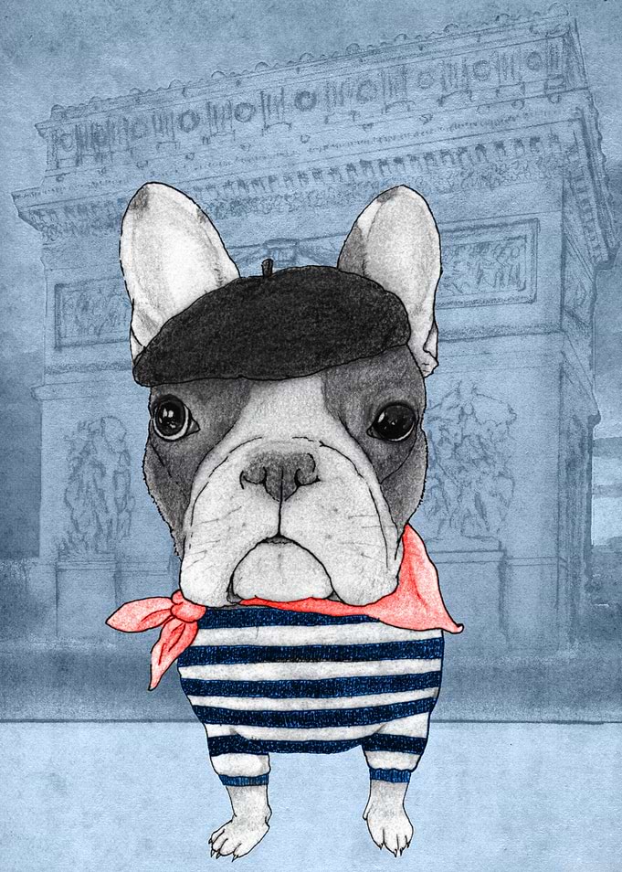 French Bulldog in Paris (in front of Arc de Triomphe)