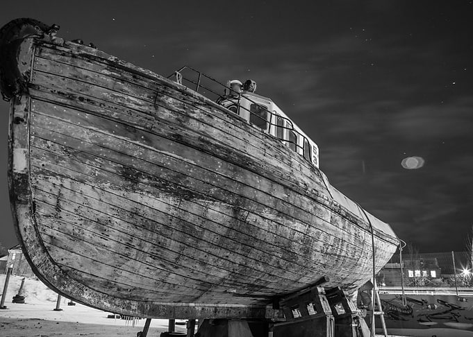 in Reykjavik harbour on a cold night of December