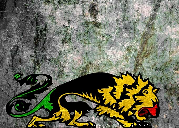 Grunge Reggae Lion Heraldic Art with Grunge background ...
