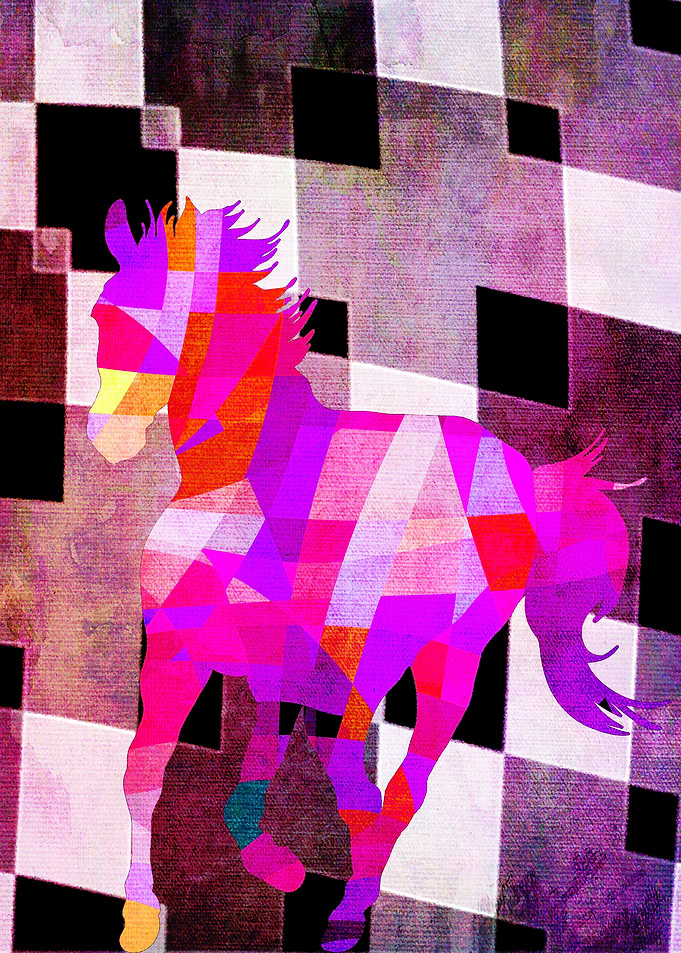 Modern Geometric Colorful Horse with Canvas Texture, I ...