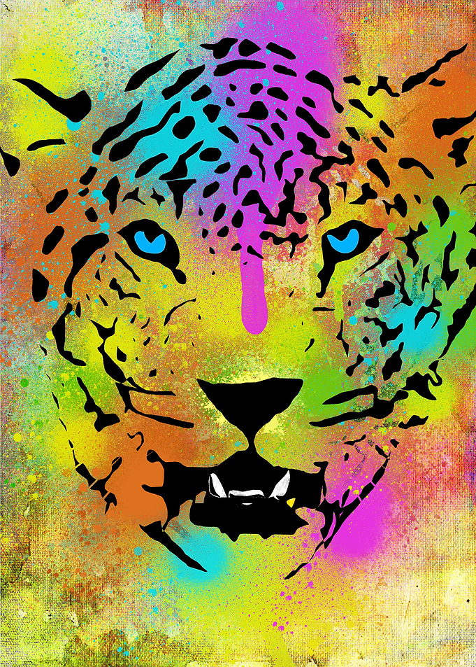 Colorful Tiger portrait with paint splatters (I love sp ...