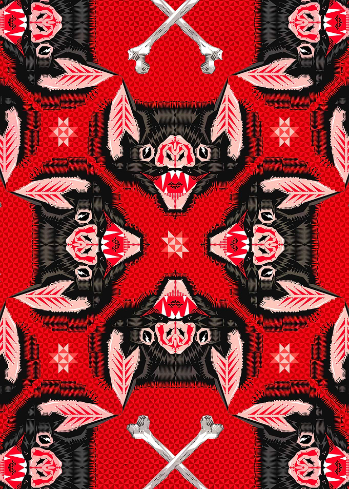 Geometric Bat Face Pattern
