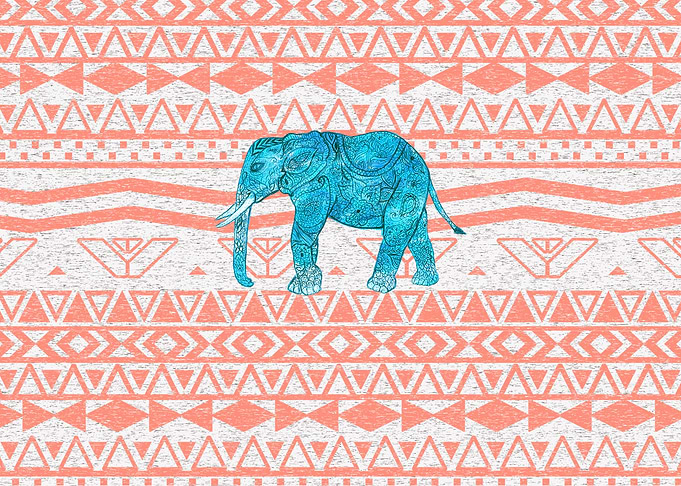 Whimsical Teal Paisley Elephant Pink Aztec Pattern eth ...