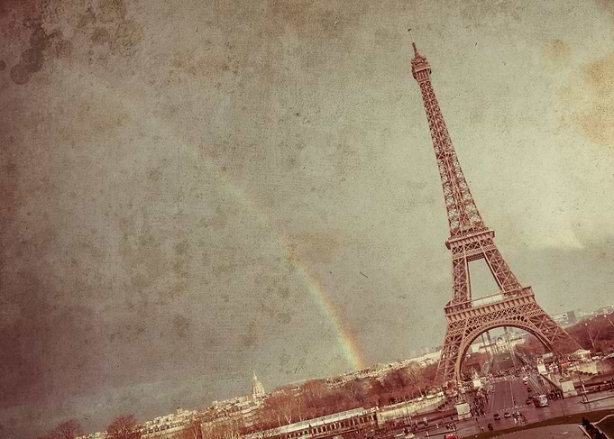 Eiffel tower with rainbow