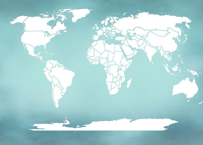 Cloudy Teal World Map