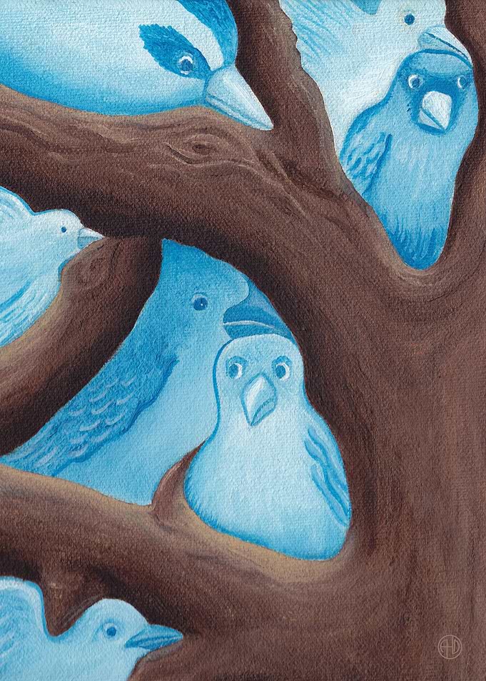 Blue Birds 2 - oil painting