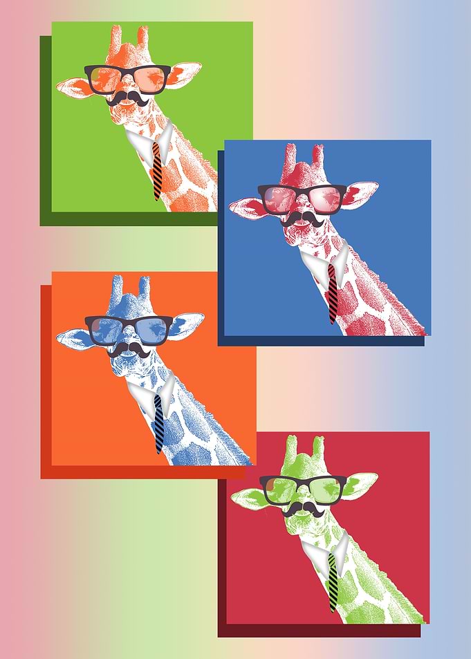 Digitally manipulated photo of a smirky giraffe. The gi ...