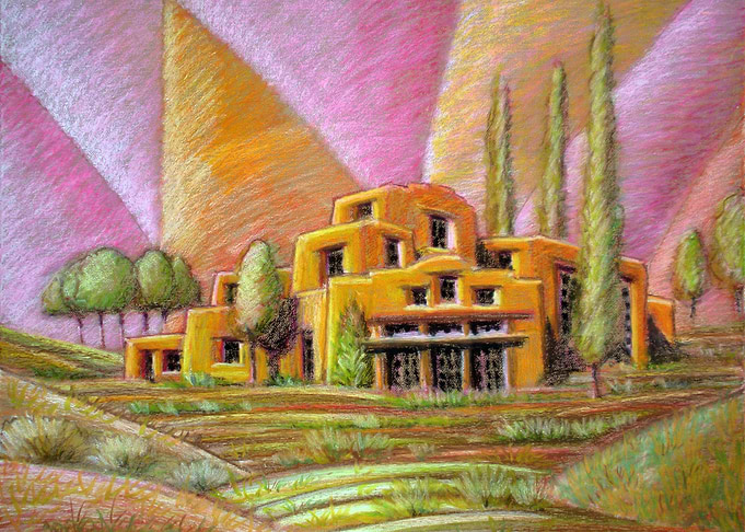 Mesa Dwelling Oil Crayons on Canvas