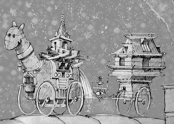'Caravan' - Mixed Media Drawing by David Vedoe