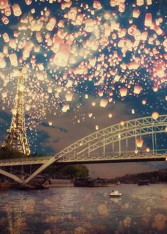 Love Wish Lanterns over Paris
