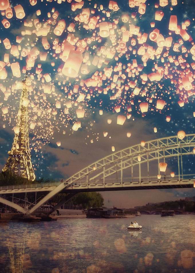 Love Wish Lanterns over Paris