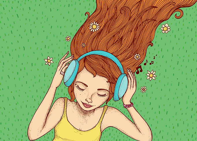 'Summer, music and relax' Hand drawn, and then coloure ...