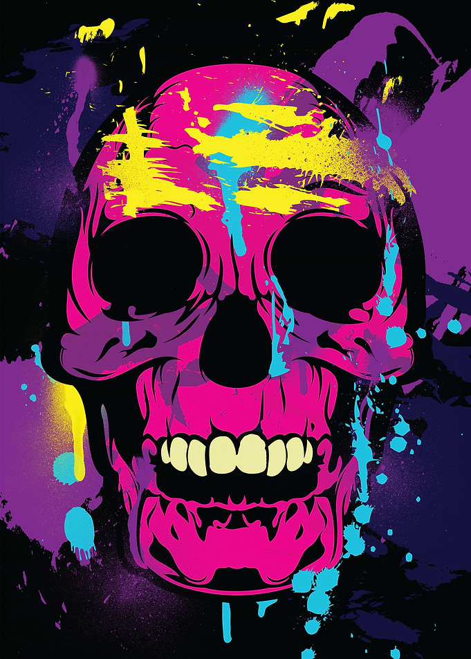 Colorful Skull Paint Splatters and Drips