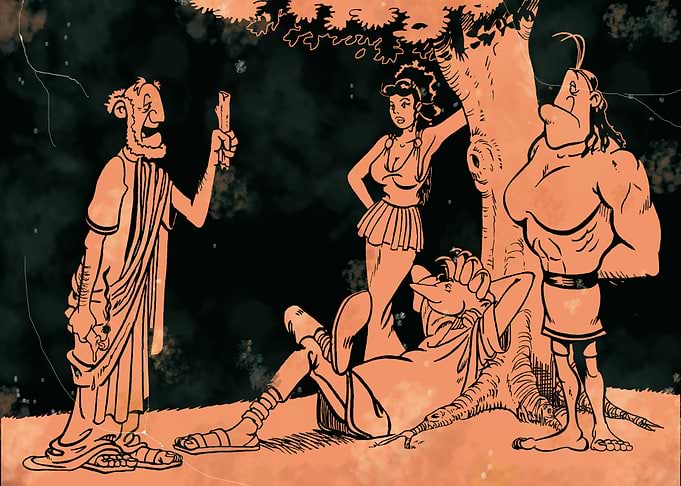 Ariplates with his students; Demosthenes, Helena and Ph ...