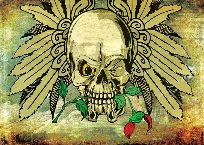 Skull with Wings and Dead Rose