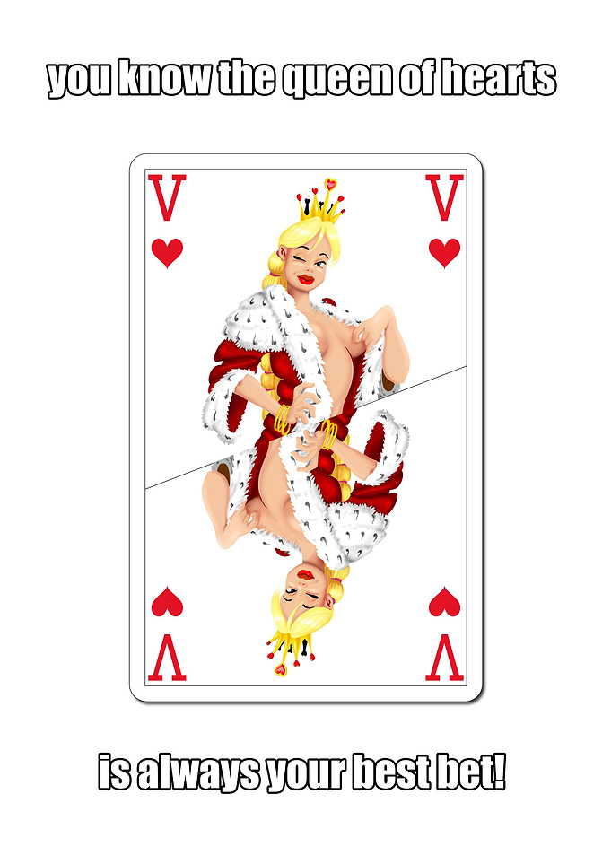 queen of hearts pop-art, with meme-style snippet from t ...
