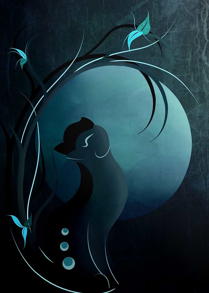 Sensual Cat in the Moonlight